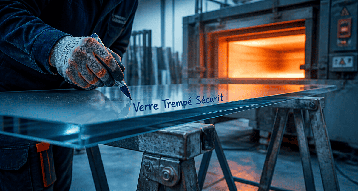 verre trempé sur tréteaux en atelier
