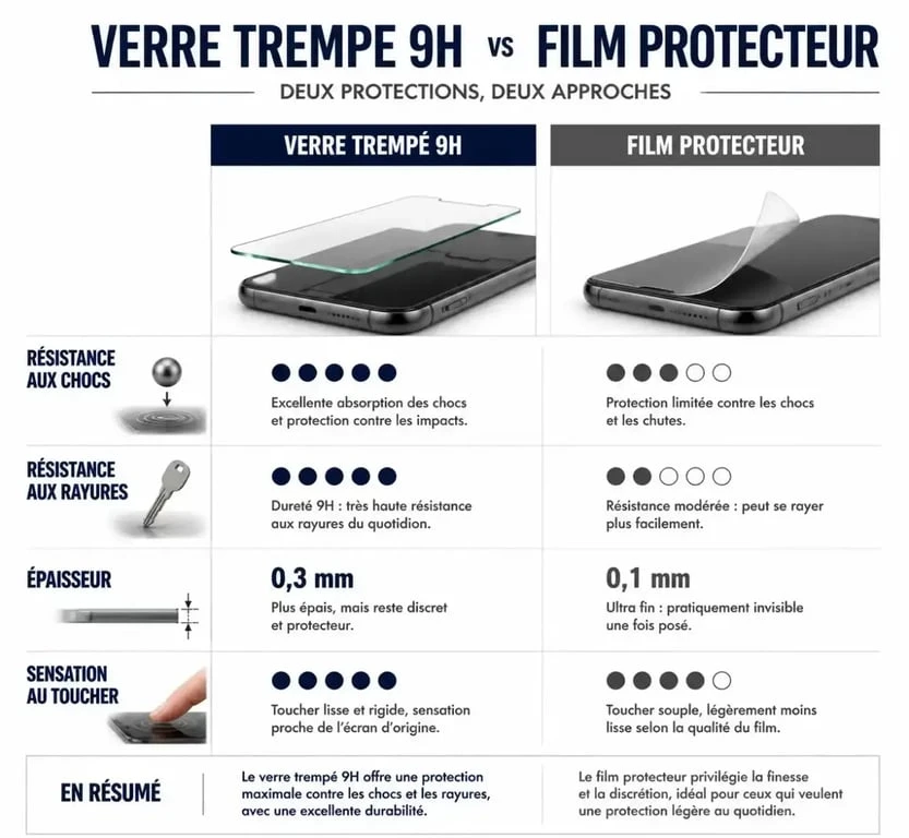Comparatif entre verre trempé 9H et film protecteur pour la protection de l'écran de votre iPhone 7