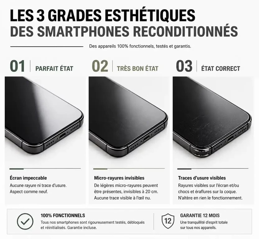 Comparatif des grades esthétiques pour l'achat du meilleur site de smartphone reconditionné