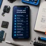 quel smartphone choisir 2026 flat lay bureau checklist
