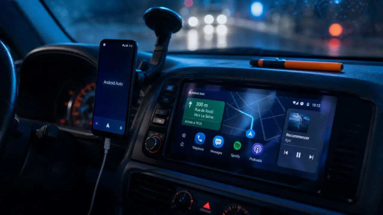 Apple carplay android : écran Android Auto dans la voiture