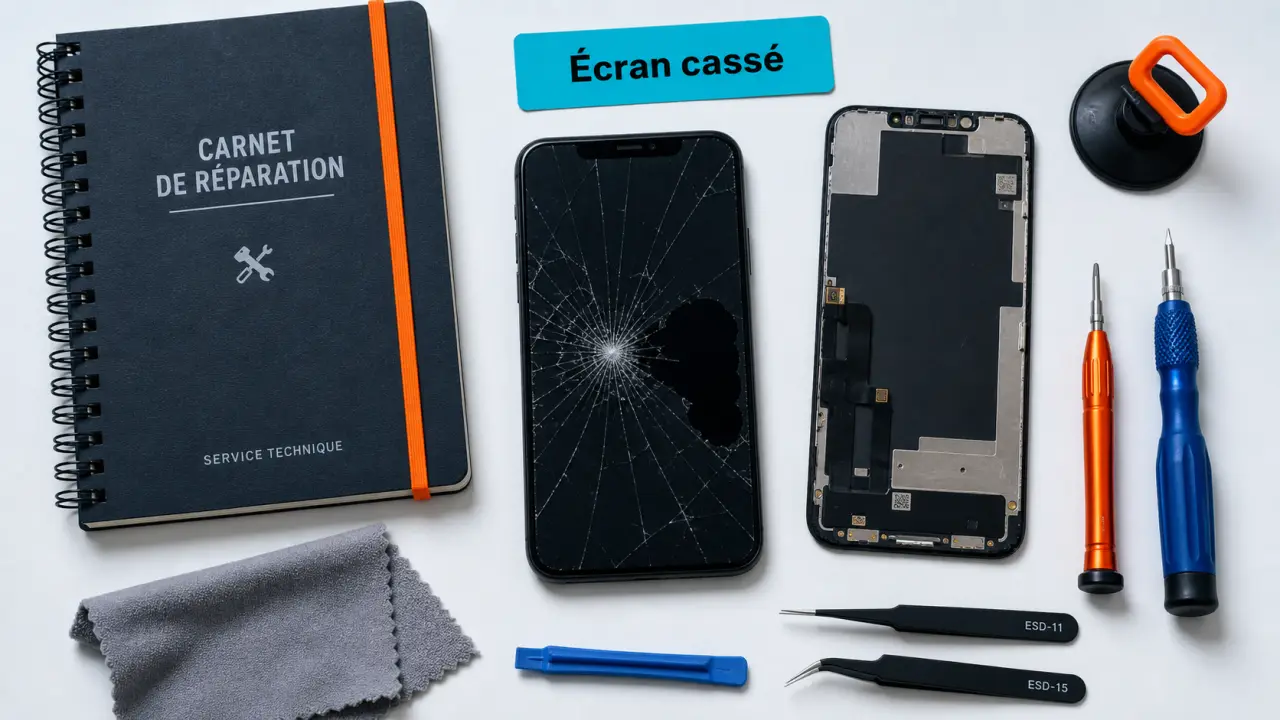 ecran brisé : vitre cassée smartphone pour réparation
