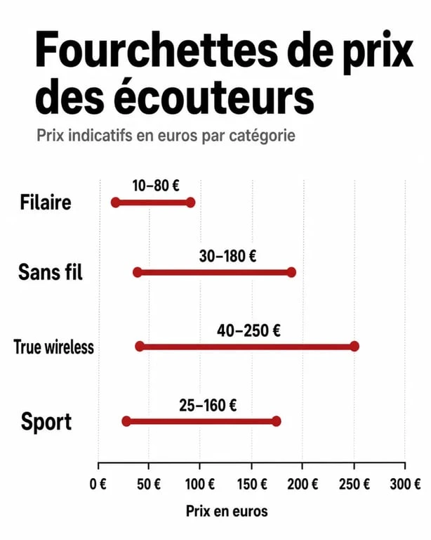 Infographie des prix des écouteurs par catégorie pour comparer les budgets
