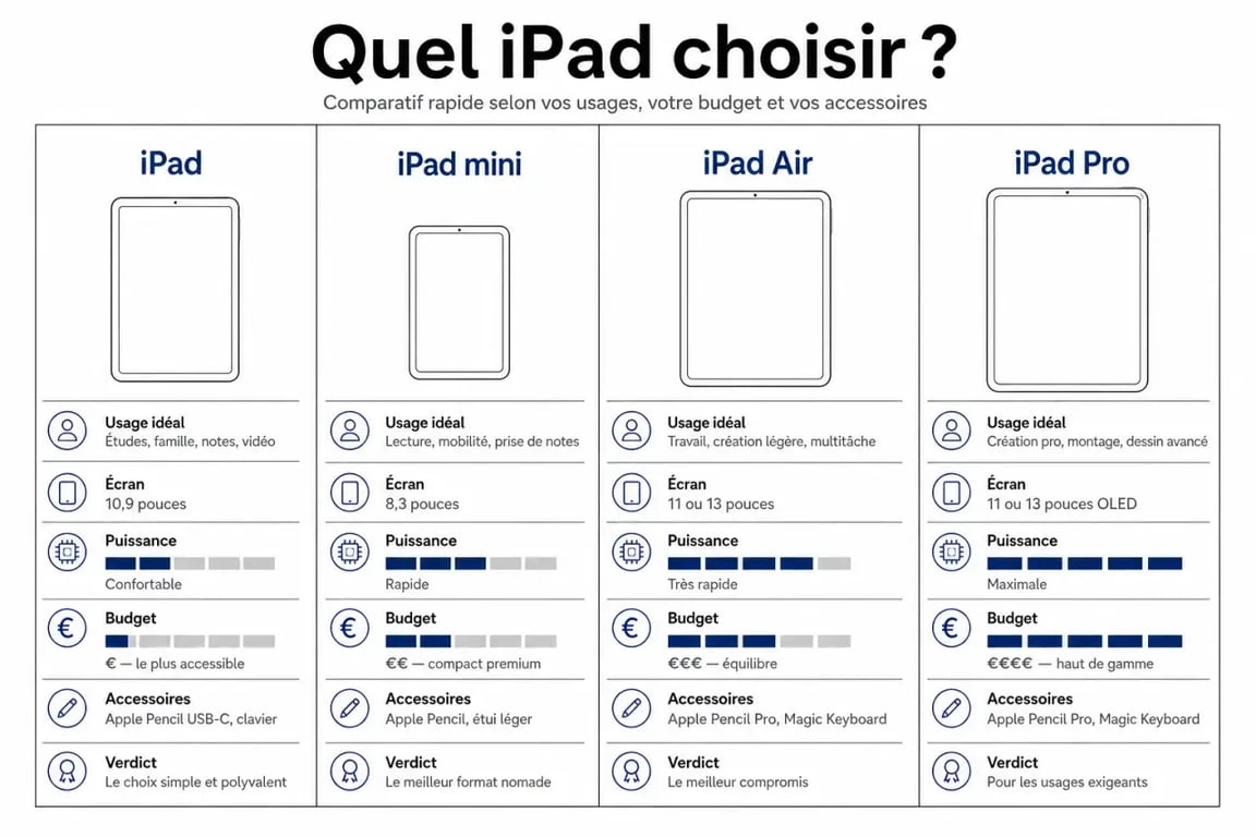 Quelle iPad choisir : comparaison des iPad, iPad mini, iPad Air et iPad Pro
