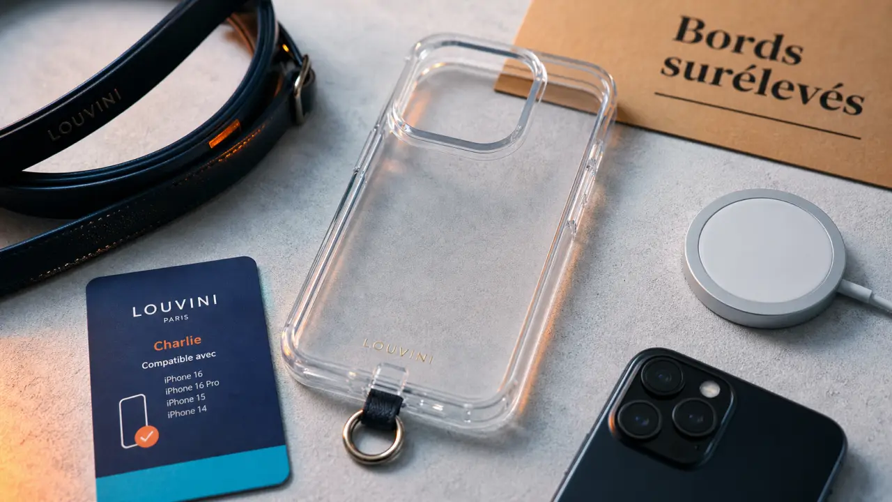 Louvini coque Charlie transparente MagSafe, bords surélevés antichoc