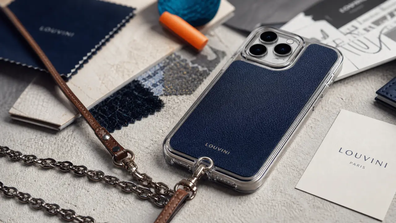 Louvini coque antichoc en silicone transparent et cuir premium, avec bandoulière
