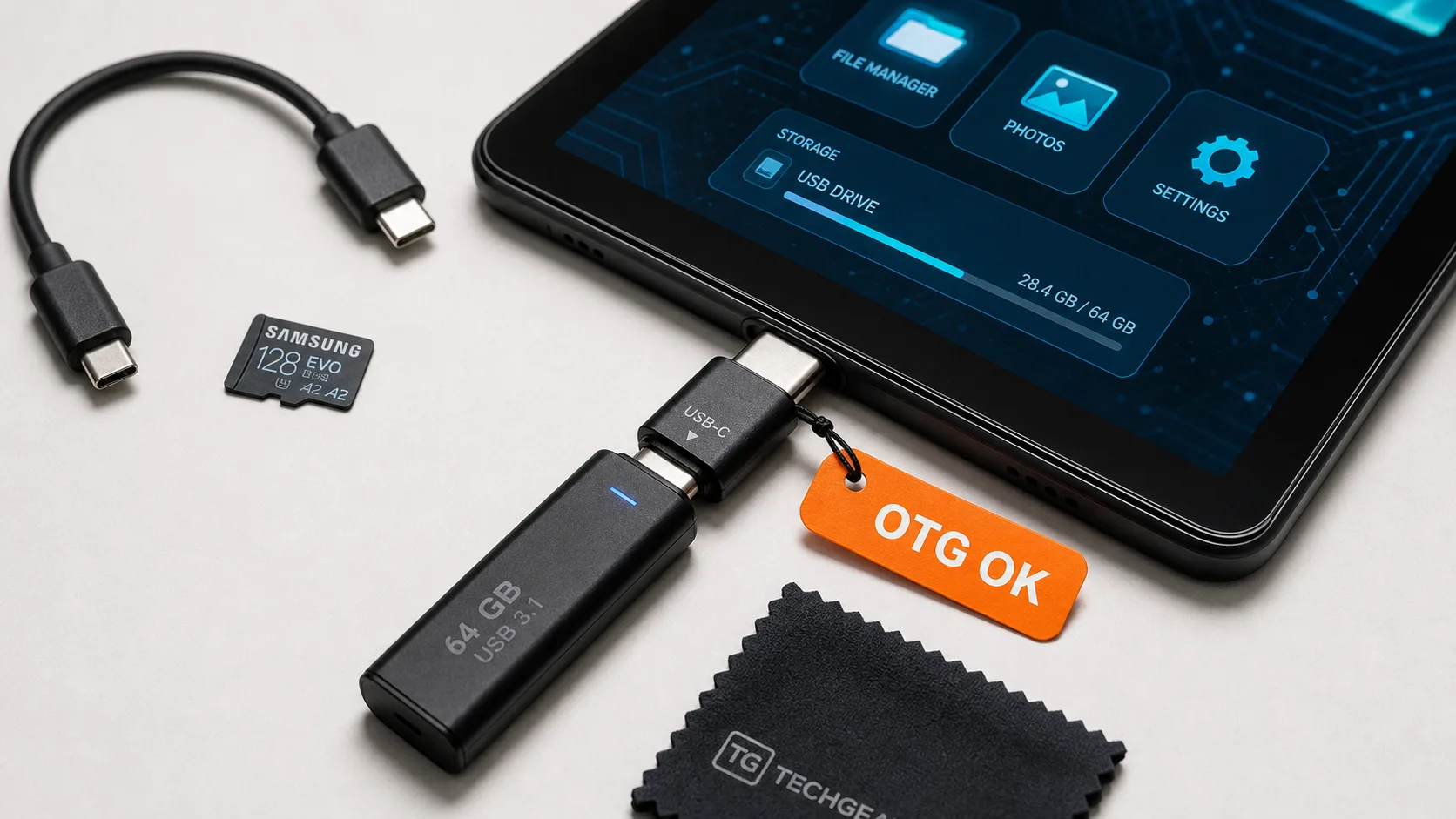 Tablette et clé USB avec adaptateur OTG USB-C vers USB-A