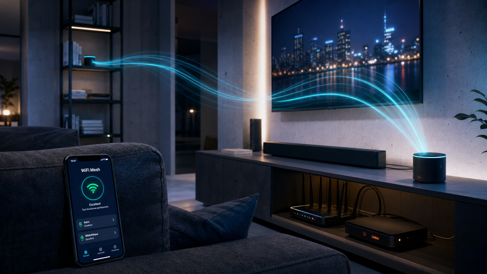 WiFi mesh c’est quoi : bornes satellites et flux du signal en réseau maillé