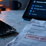Assurance téléphone cassé : smartphone écran fendu sur carrelage