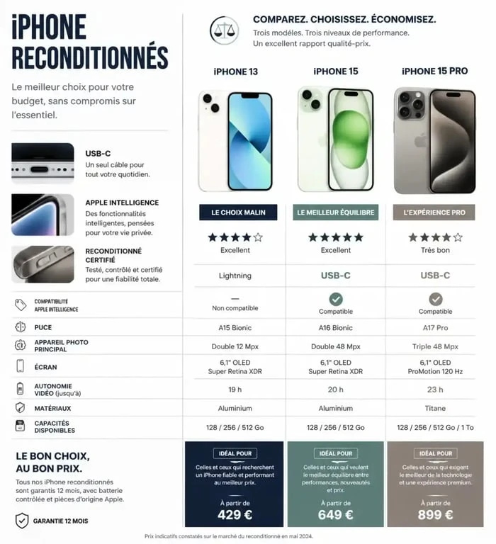 Guide des meilleurs iPhone reconditionnés pour choisir son iPhone en 2026