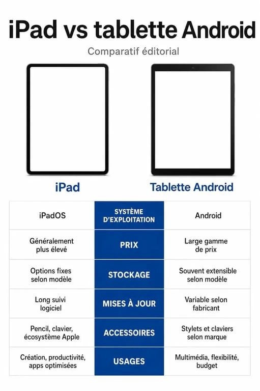 Différence entre iPad et tablette : comparaison visuelle entre iPad et tablette Android