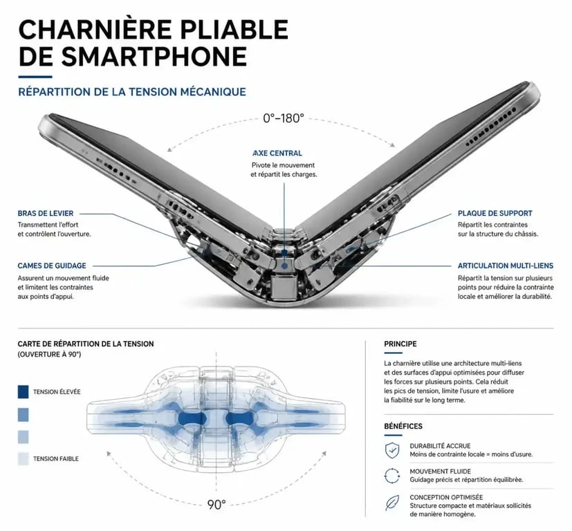 Schéma de la charnière des meilleurs smartphones pliables