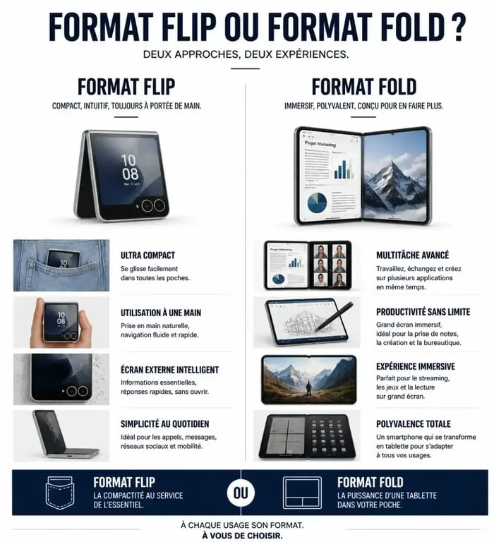 Comparatif des meilleurs smartphones pliables : format Flip vs format Fold