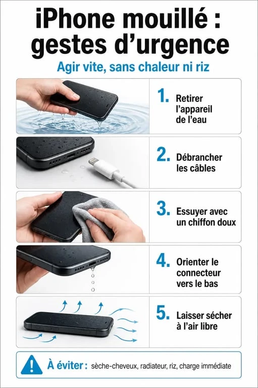 iphone waterproof : gestes à faire après un contact avec l’eau et procédure de séchage