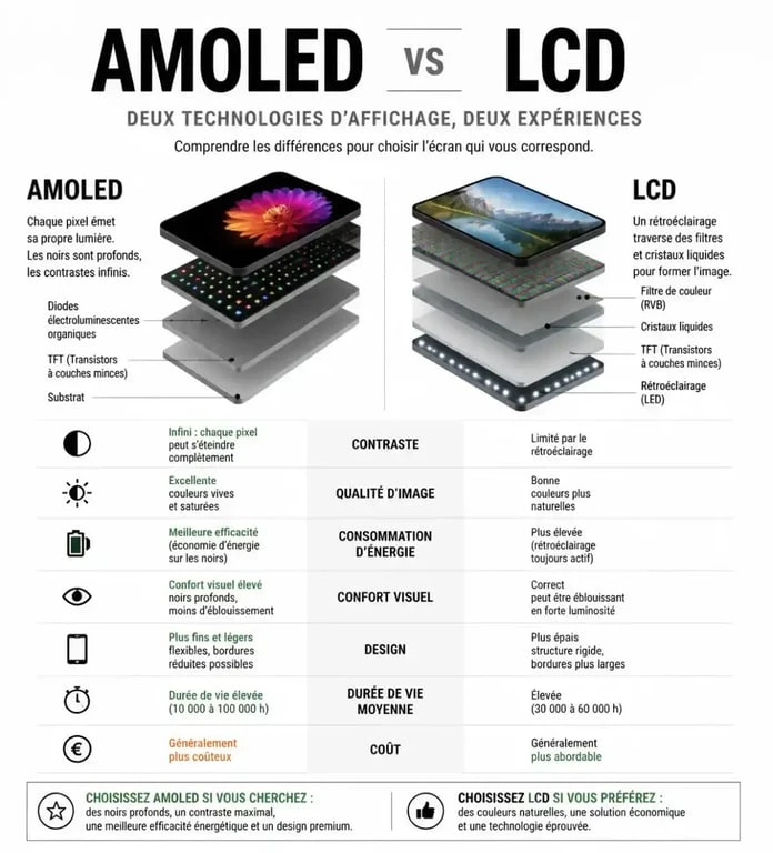 Comparatif écran AMOLED vs LCD pour smartphone à moins de 200 euros