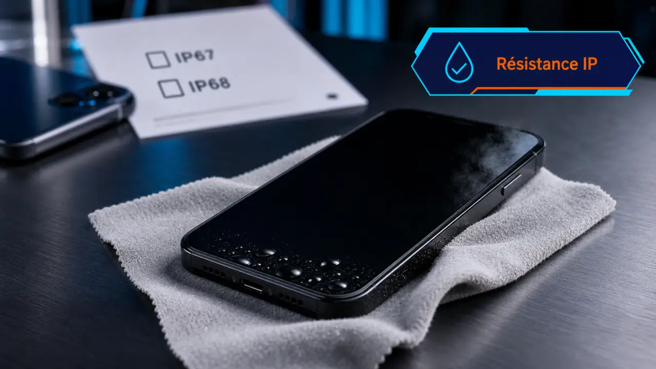 iPhone waterproof : gouttes près du connecteur, test IP67/IP68