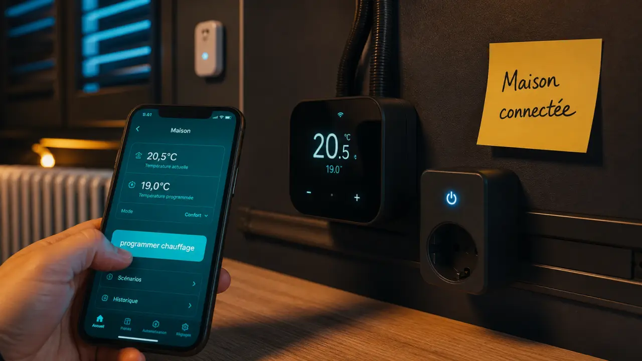 Objet connecté : thermostat connecté piloté à distance, données maison