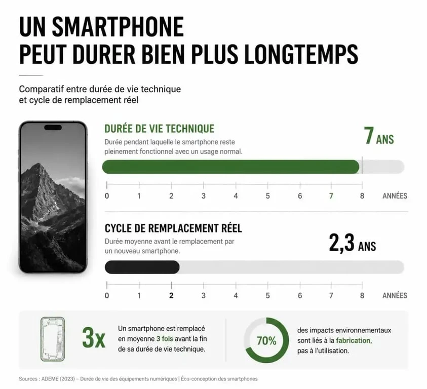 Comparatif durée de vie telephone et renouvellement des utilisateurs