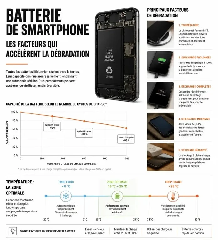 Infographie sur la durée de vie telephone et la préservation de la batterie