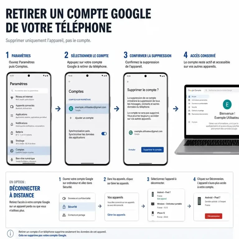 Comment enlever un compte Google d'un téléphone sans le supprimer : étapes de déconnexion locale et à distance