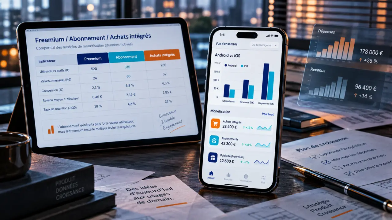 Marché des applications mobiles : valeur monétisation Android vs iOS, pas téléchargements