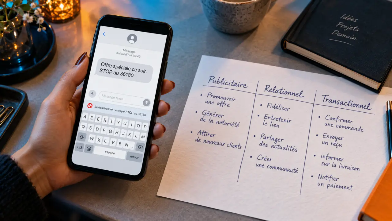 Publicité SMS en 160 caractères avec STOP désabonnement affiché