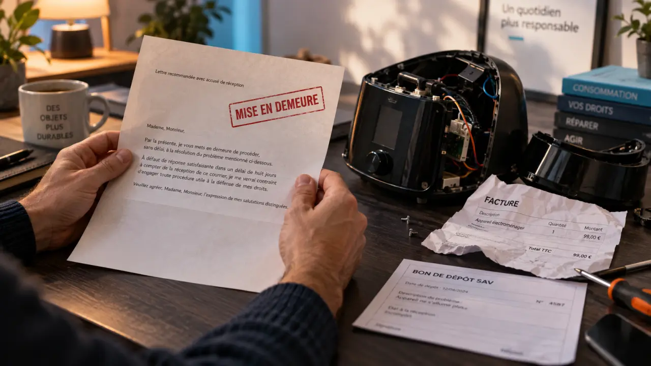 Appareil sous garantie non réparable : mise en demeure SAV et lettre recommandée