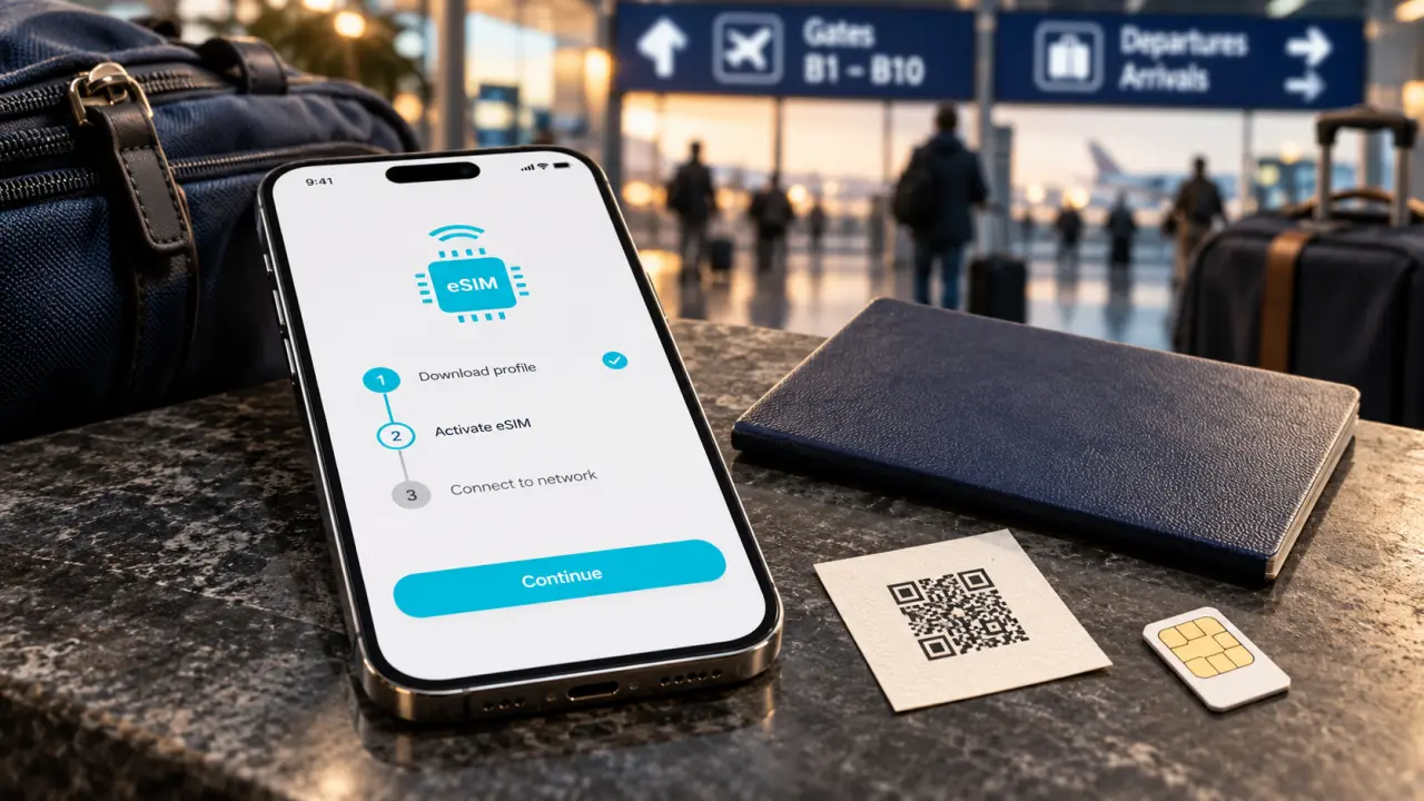 Forfait turquie internet : eSIM sur smartphone en aéroport