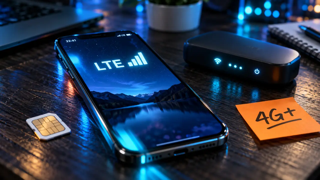Icône LTE reseau sur smartphone : 4G, appels et 5G